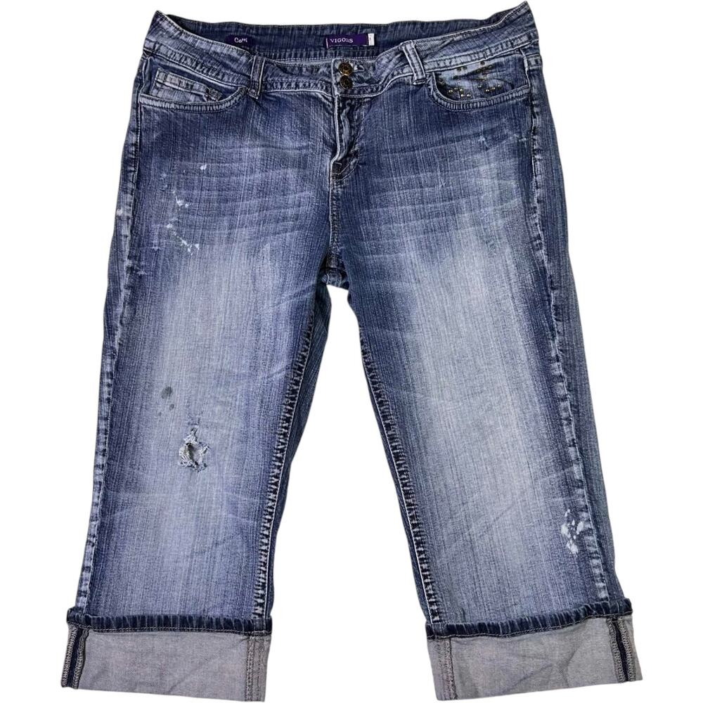 VTG Vigoss Distressed Cuffed Denim Capri Jeans Women's 17 Junior Y2K Casual